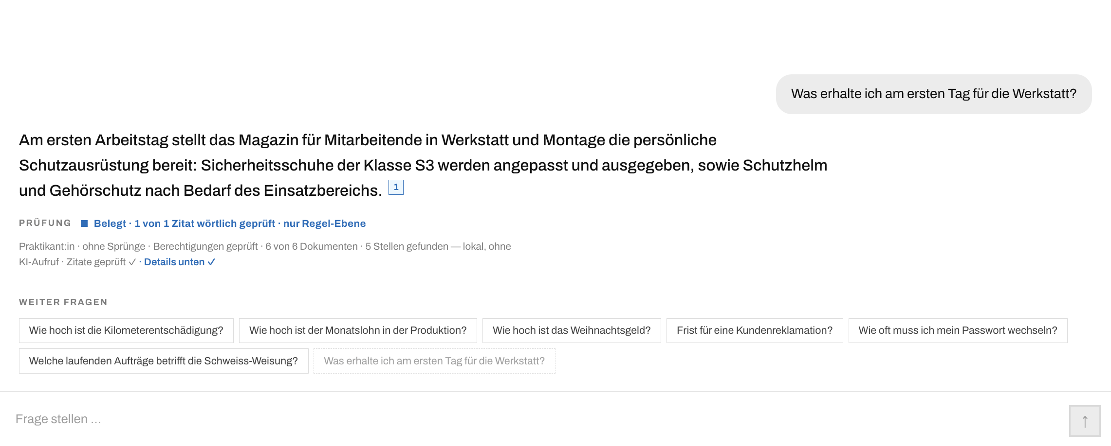 Chatansicht in einer KI-Wissensdatenbank